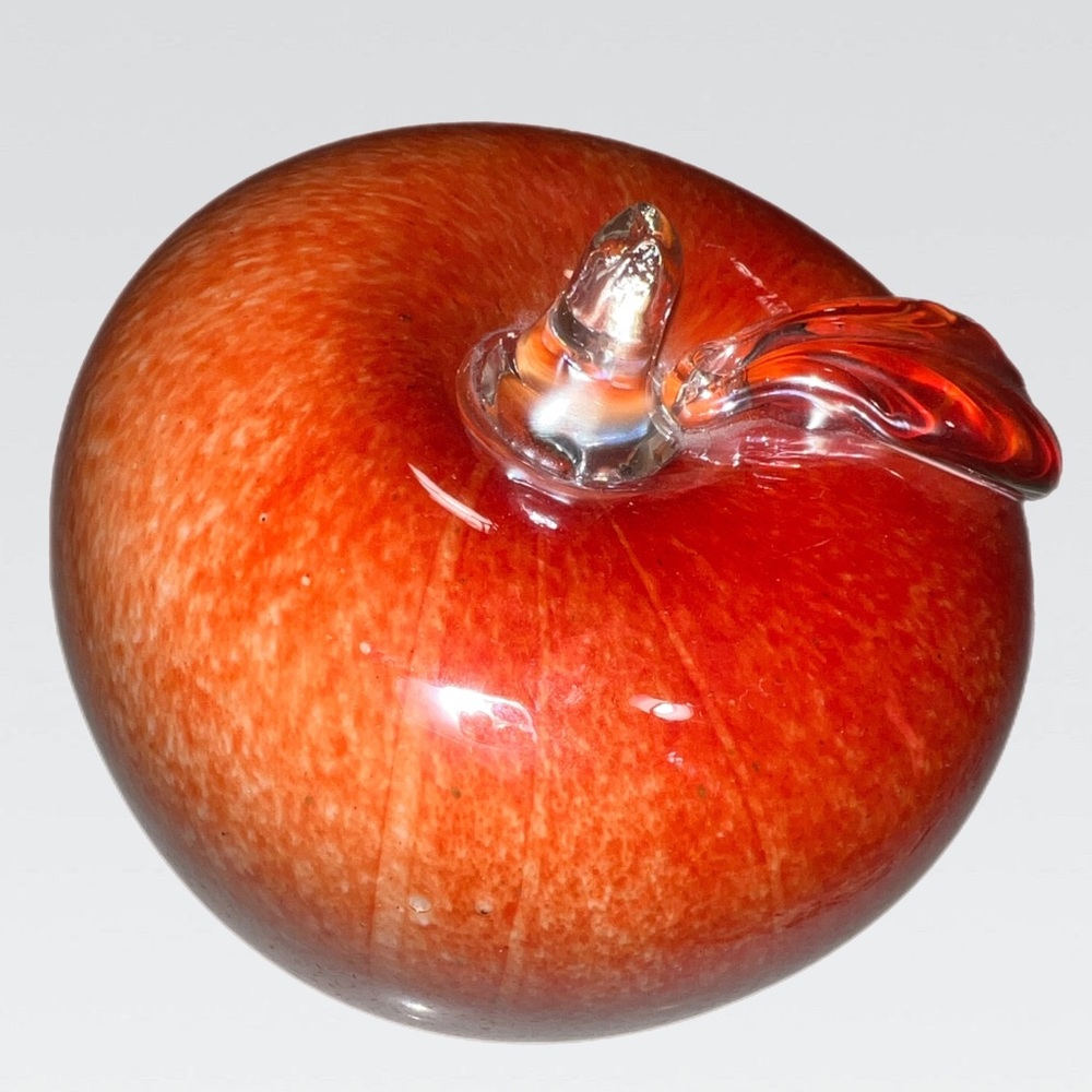 Big Apple Hand Blown Cased Red Orange Clear 7" Murano Italy VTG